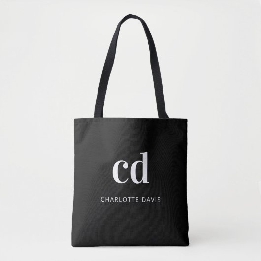Name der Schwarz-weißen Monogramm-Initialen Tasche (Vorderseite)