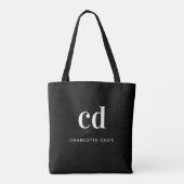 Name der Schwarz-weißen Monogramm-Initialen Tasche (Rückseite)