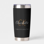 Name der Schwarz-weißen Monogramm-Initialen Thermobecher (Vorderseite)