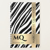 Name der Schwarz-weißen Zebra-Skin-Gold-Monogramm- Planer (Vorderseite)