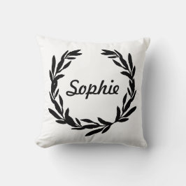 Name der schwarzen Floral-Monogramm-Bezeichnung fü Kissen