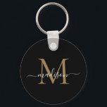 Name der Schwarzen Gold Monogram Elegante Modernes Schlüsselanhänger<br><div class="desc">Einfache Black Gold Monogram Eleganter Moderner Script Schlüsselanhänger</div>