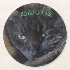 Name der schwarzen Katze Runder Pappuntersetzer