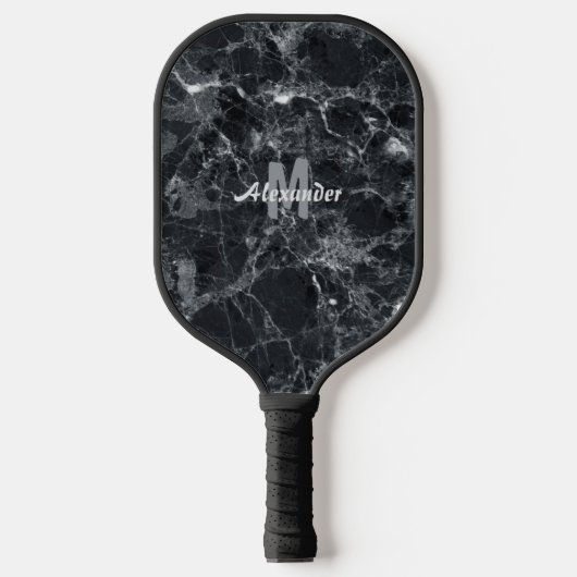 Name der Schwarzen Marmortextur Monogram Pickleball Schläger (Vorderseite)