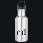 Name der schwarzen Monogramm-Initialen modern Edelstahlflasche<br><div class="desc">Ein transparenter Hintergrund. Schwarzer Text. Personalisieren Sie Ihre Monogramm-Initialen und Ihren Namen und fügen Sie sie hinzu. Für ihn und sie.</div>