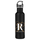 Name der Schwarzen-Script-Monogramm-Zeitschrift Edelstahlflasche (Vorderseite)