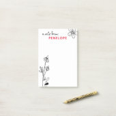 Name der schwarzen und weißen blauen Flora Post-it Klebezettel (Auf Schreibtisch)