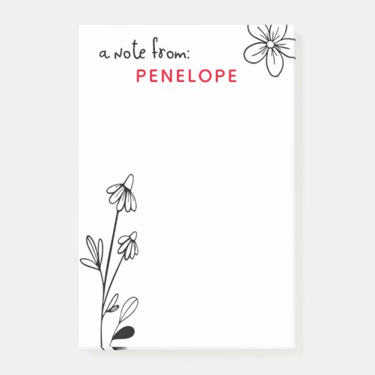 Name der schwarzen und weißen blauen Flora Post-it Klebezettel (Vorderseite)