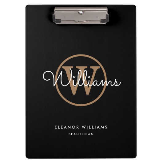 Name der schwarzen, weißen Skriptmonogramm Klemmbrett (Vorderseite)