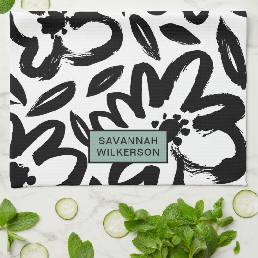 Name der schwarzweißen Blume Geschirrtuch (Gefaltet)