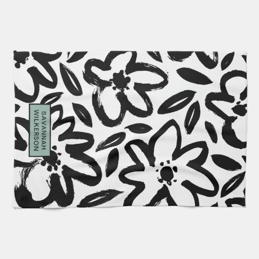 Name der schwarzweißen Blume Geschirrtuch (Horizontal)