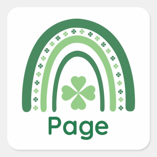 Name der Seite Clover Boho Rainbow Quadratischer Aufkleber (Vorderseite)