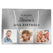 Name der Silberne Foto-Collage Große Geschenktüte (Rückseite)