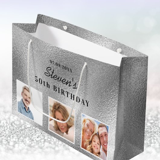 Name der Silberne Foto-Collage Große Geschenktüte