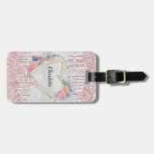 Name der silberrosa Blume Monogramm Gepäckanhänger (Vorderseite horizontal)