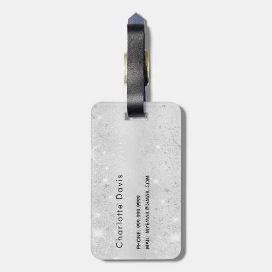 Name der silberrosa Blume Monogramm Gepäckanhänger (Rückseite vertikal)