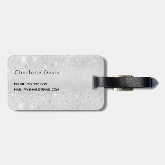 Name der silberrosa Blume Monogramm Gepäckanhänger (Rückseite horizontal)