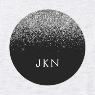 Name der Silver Black Glitzer Chic Monogram Etiketten