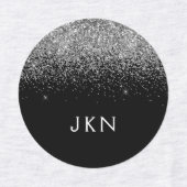 Name der Silver Black Glitzer Chic Monogram Etiketten (Design 2)