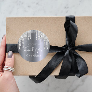 Name der Silver Glitzer Tropfen Vielen Dank Runder Aufkleber