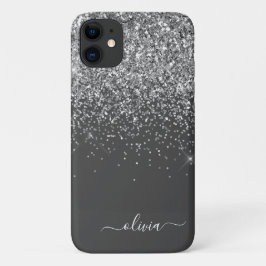 Name der Silver Gray Girly Glitzer Sparkle Monogra Case-Mate iPhone Hülle