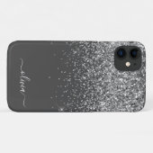 Name der Silver Gray Girly Glitzer Sparkle Monogra Case-Mate iPhone Hülle (Rückseite (Horizontal))