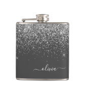 Name der Silver Gray Girly Glitzer Sparkle Monogra Flachmann (Vorderseite)