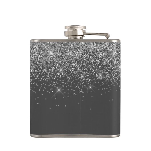 Name der Silver Gray Girly Glitzer Sparkle Monogra Flachmann (Rückseite)