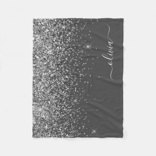 Name der Silver Gray Girly Glitzer Sparkle Monogra Fleecedecke (Vorderseite)