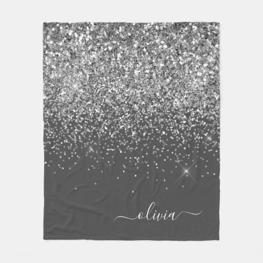 Name der Silver Gray Girly Glitzer Sparkle Monogra Fleecedecke (Vorderseite)