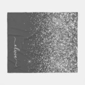 Name der Silver Gray Girly Glitzer Sparkle Monogra Fleecedecke (Vorderseite (Horizontal))