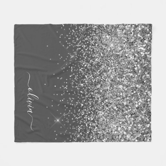 Name der Silver Gray Girly Glitzer Sparkle Monogra Fleecedecke (Vorderseite (Horizontal))