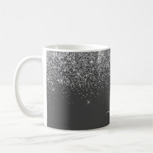 Name der Silver Gray Girly Glitzer Sparkle Monogra Kaffeetasse