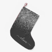 Name der Silver Gray Girly Glitzer Sparkle Monogra Kleiner Weihnachtsstrumpf (Vorderansicht (hängend))