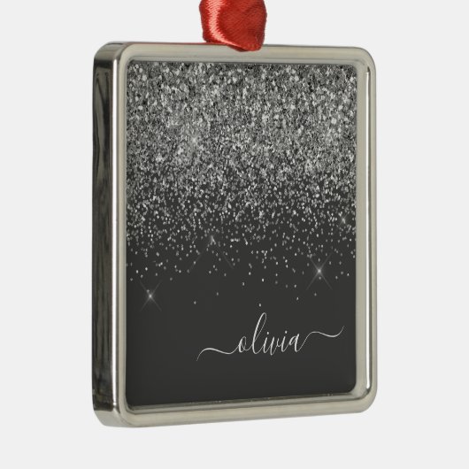 Name der Silver Gray Girly Glitzer Sparkle Monogra Ornament Aus Metall (Rechts)