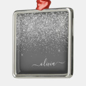 Name der Silver Gray Girly Glitzer Sparkle Monogra Ornament Aus Metall (Links)