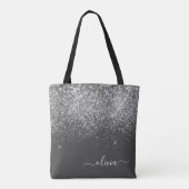 Name der Silver Gray Girly Glitzer Sparkle Monogra Tasche (Rückseite)