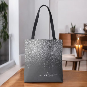 Name der Silver Gray Girly Glitzer Sparkle Monogra Tasche