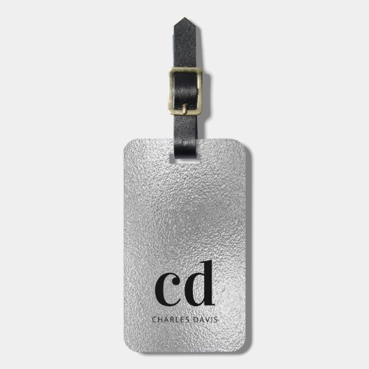 Name der Silver Monogram-Initialen Gepäckanhänger (Vorderseite vertikal)