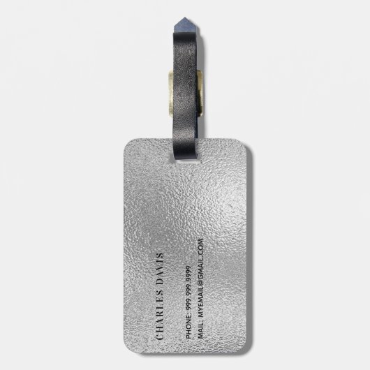 Name der Silver Monogram-Initialen Gepäckanhänger (Rückseite vertikal)