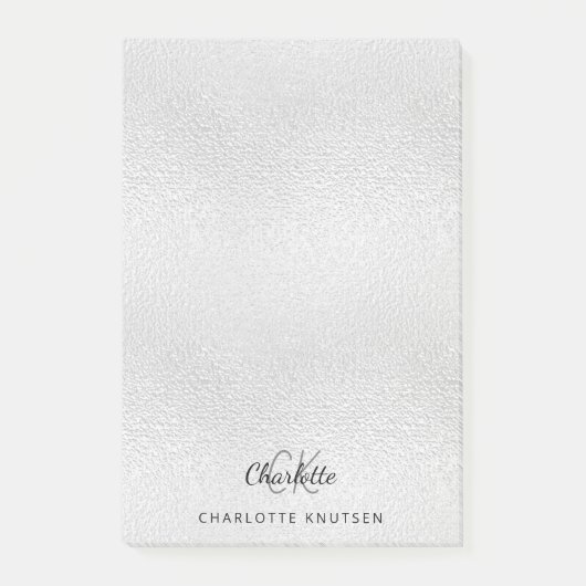 Name der Silver Monogram-Initialen Post-it Klebezettel (Vorderseite)