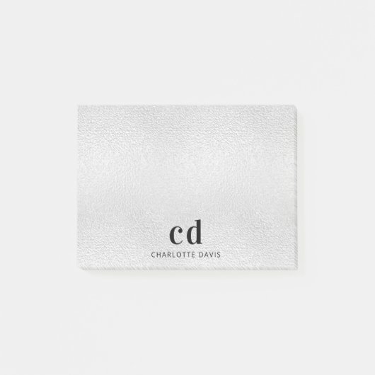 Name der Silver Monogram-Initialen Post-it Klebezettel (Vorderseite)