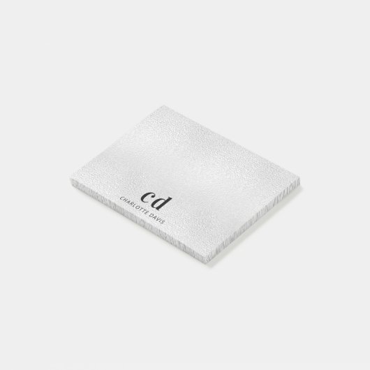 Name der Silver Monogram-Initialen Post-it Klebezettel (angewinkelt)