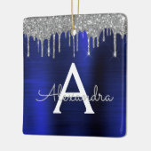 Name der Silver Navy Blue Glitzer Monogram Keramikornament (Links)