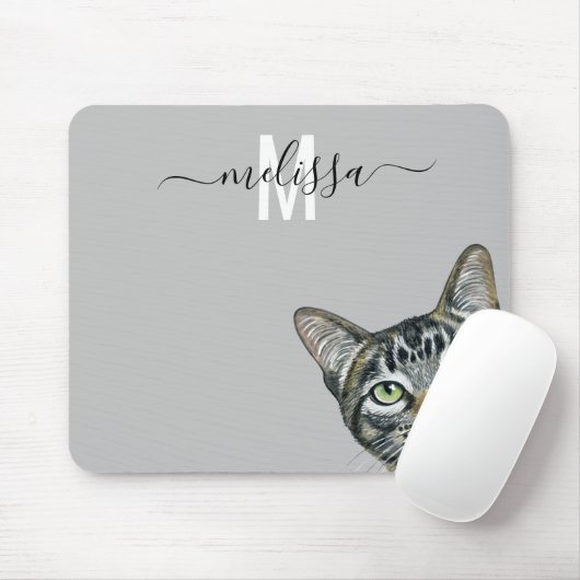 Name der Sneaky Cat Watercolor Monogram Mousepad (Mit Mouse)