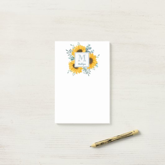 Name der Sonnenblume Monogramm Personalisiert Flor Post-it Klebezettel (Auf Schreibtisch)