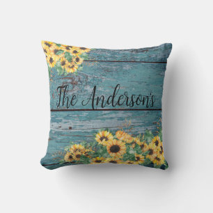 Name der Sonnenblumenfamilie Blue Throw Pillow Kissen