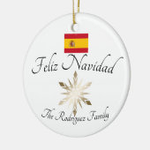 Name der spanischen Familie Feliz Navidad Spanien Keramik Ornament (Links)