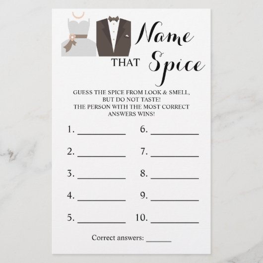 Name der Spice Bridge & Groom Game Card Flyer (Vorne)