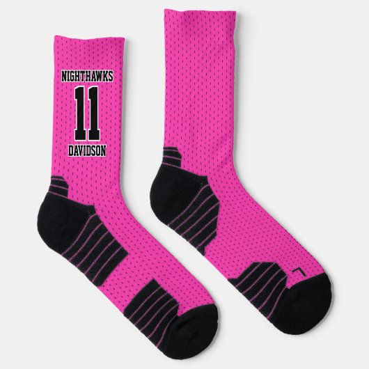 Name der Teamnummer Hot Pink Dotted Sports Socken (Rechts)